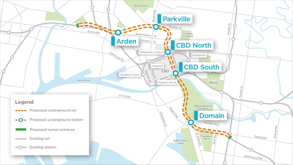 Metro Tunnel alignment Melbourne