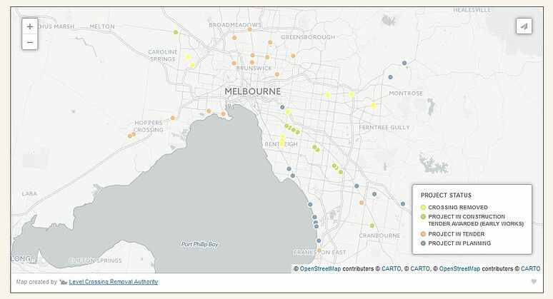 Map of level crossings to be removed. Source: LXRA