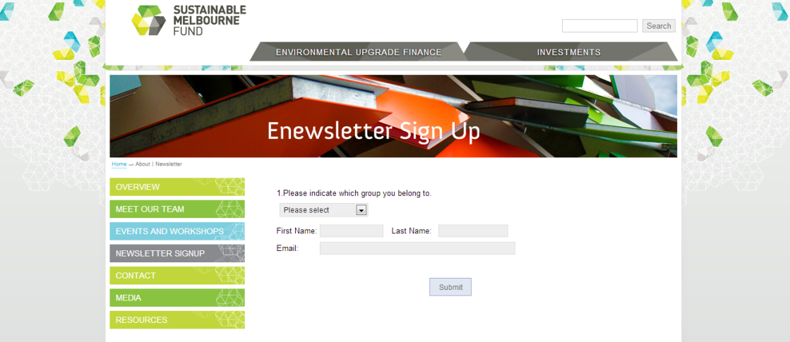 SMF E-newsletter Sign Up form created in Darzin and embedded onto the SMF website.